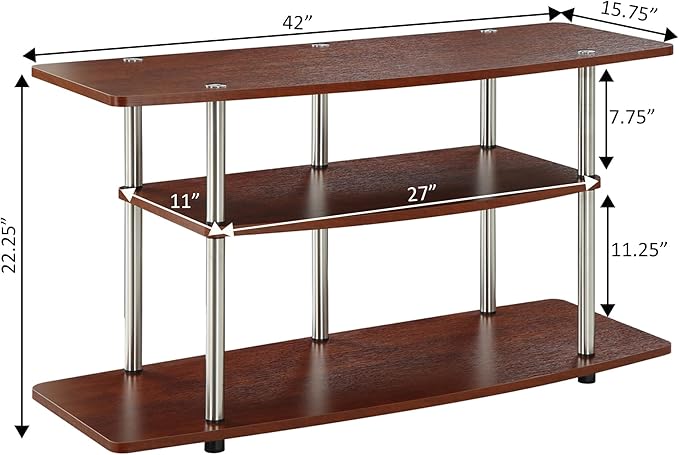 Convenience Concepts Designs2Go No Tools 3-Tier Wide Stand 42" Entertainment Center 46 Inches, Modern TV Mount with Shelves for Living Room, Espresso