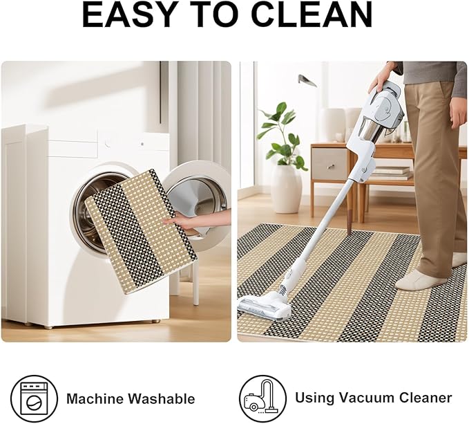 OJIA Front Door Rug 24"x51" Halloween Doormat Washable Fall Front Door Mat Indoor Entrance Tan Washable Porch Rug Woven Striped Outdoor Mat Entryway Rugs Small Area Rug for Kitchen Entry Bathroom