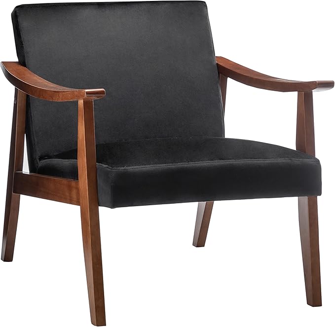 Container Furniture Direct Accent Chair with Velvet Upholstery and Solid Wood Frame, Classic Mid-Century Modern Living Room Furniture for Extra Seating, Black