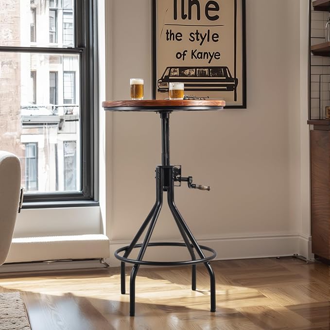 Diwhy Industrial Design Bar Table Height Adjustable with Handle Kitchen Dining Coffee Bistro Pub Table Black