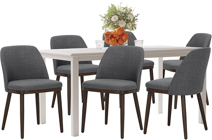 COLAMY 60 Inch Rectangular Kitchen Dining Table for 6, Modern Farmhouse Dining Table Set for 6, Wood Dining Table and Upholstered Dining Chairs for Kitchen, Dining Room, Restaurant, White/Light Grey