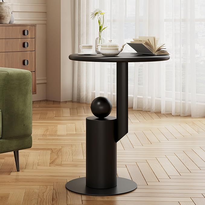 Metal Round Side Table,Matte Modern Accent End Tables Coffee Tables,Small Drink Table for Small Spaces,Pedestal Tables for Living Room, Bedroom, Corners, and Office, 21.65'' Height