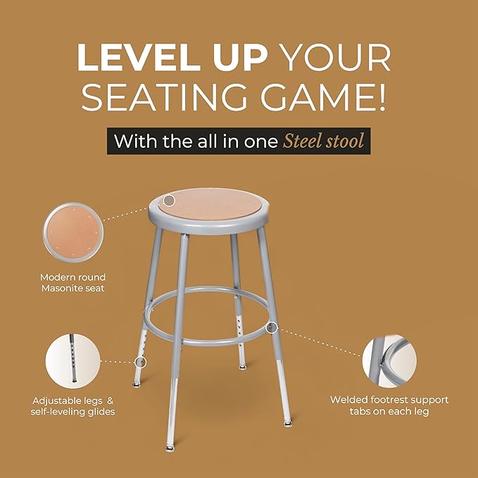 OEF Furnishings (2 Pack Height Adjustable Steel Stools, Grey, 19-27"