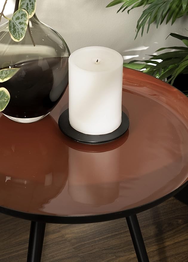 Kate and Laurel Laranya Modern Side Table; 15 x 15 x 23; Dark Clay Red and Black; Chic Minimalist Bedroom Nightstand Table with Hand-Applied Enamel Tabletop