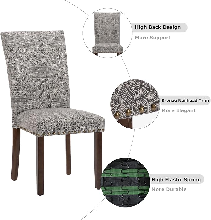 COLAMY Upholstered Parsons Dining Chairs Set of 6, Fabric Dining Room Kitchen Side Chair with Nailhead Trim and Wood Legs - Boho