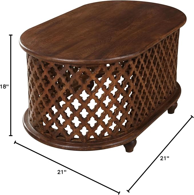 The Wooden Town Solid Mango Wood Coffee Table - Oval Center Table for Living Room, Tea Table, Wooden Accent Table, 36x21x18 Inches - Handcrafted Modern Furniture for Home Décor