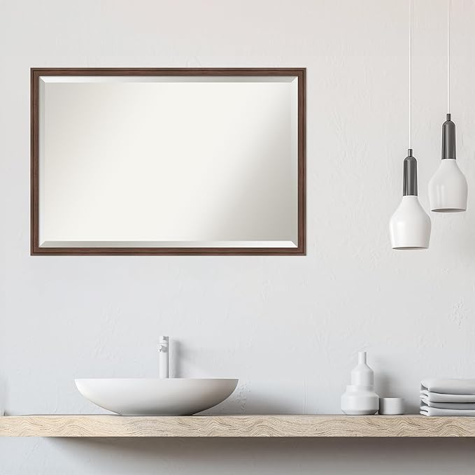 Amanti Art Brown Wall Mirror 26x38 Florence Medium Brown Rectangle Bathroom Mirror for Wall Decor Living Room, Large Casual Frame, Hangs Horizonally and Vertically, Bathroom Decor, Beveled Edge