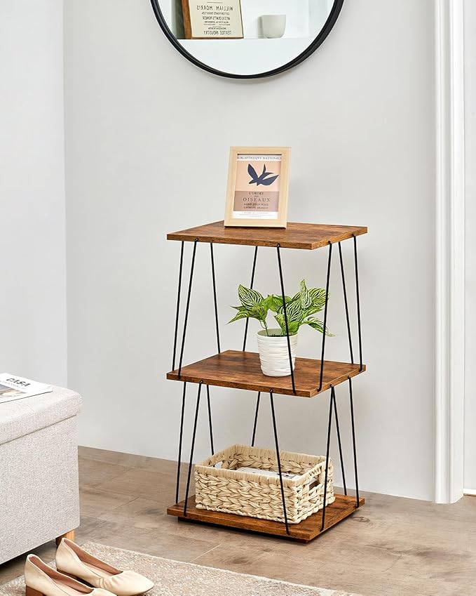 Side Table Set of 2, Tall End Table, Small Accent Table, Bedside Table for Living Room, Bedroom, Rustic Brown & Black