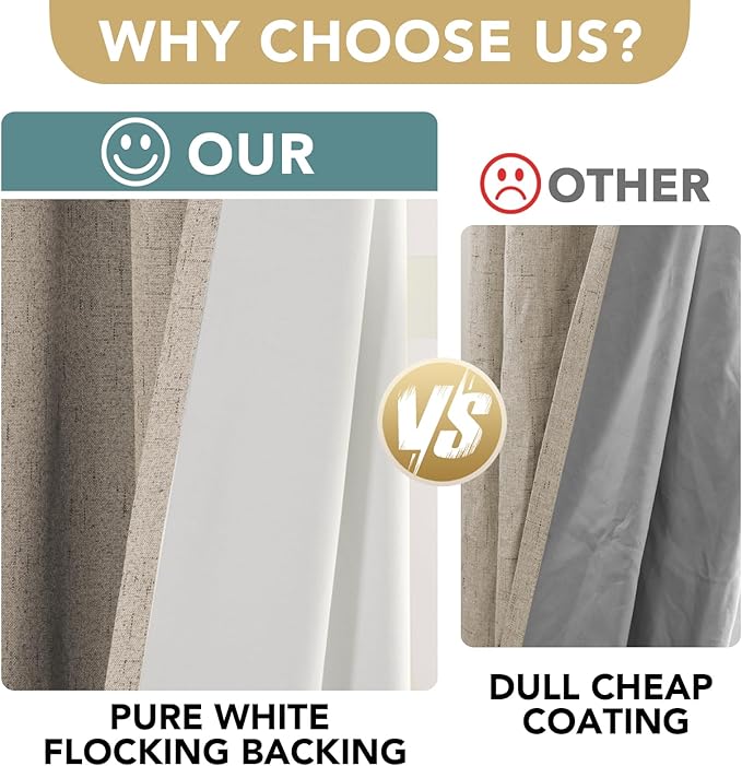 H.VERSAILTEX Linen Blackout Curtains Durable Thick Textured Linen Look 100% Blackout Patio Door Curtain Anti Rust Grommet Extra Wide Sliding Door Curtain Panel, Cobblestone, W100 x L96 inch