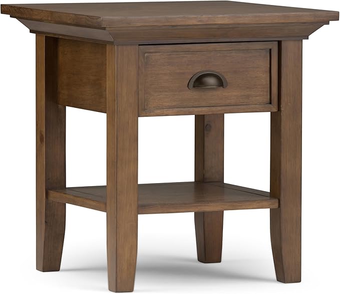 SIMPLIHOME Redmond SOLID WOOD 19 inch Wide Square Transitional End Side Table in Rustic Natural Aged Brown for the Living Room and Bedroom