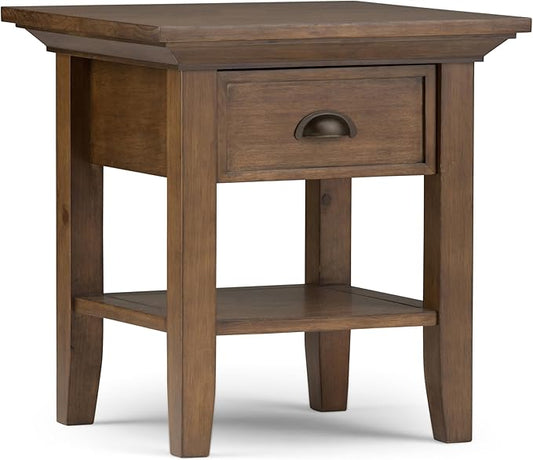 SIMPLIHOME Redmond SOLID WOOD 19 inch Wide Square Transitional End Side Table in Rustic Natural Aged Brown for the Living Room and Bedroom