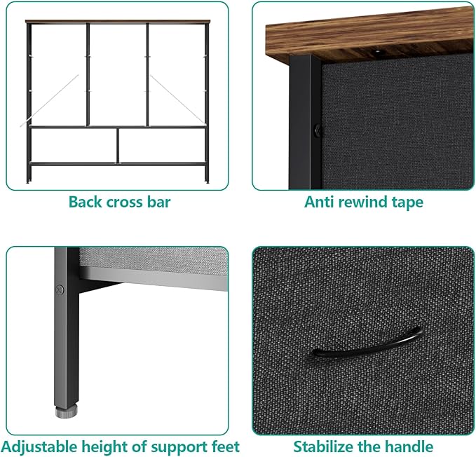 Wide TV Stand for Bedroom, Dresser with 9 Deep Drawers, Fabric Storage Cabinet, Modern Chest of Drawers for Closet, Nursery, Living Room（Black）