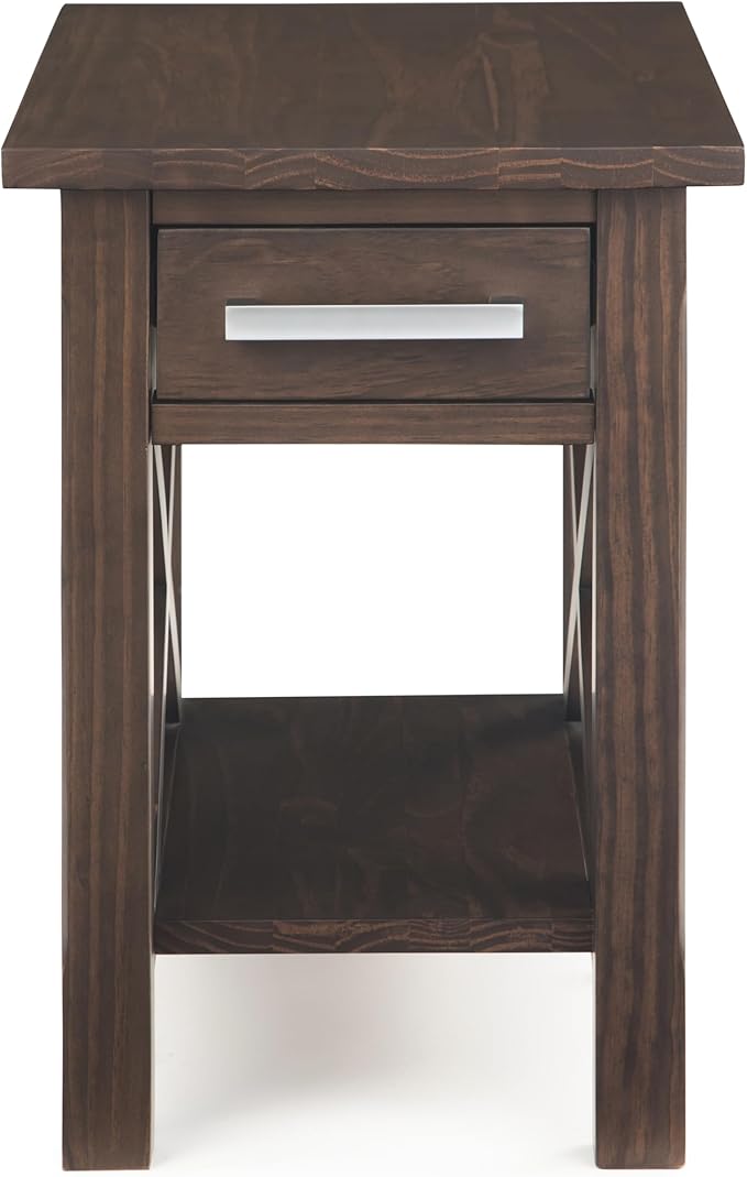 SIMPLIHOME Kitchener SOLID WOOD 14 inch Wide Rectangle Contemporary Narrow Side Table in Warm Walnut Brown for the Living Room and Bedroom