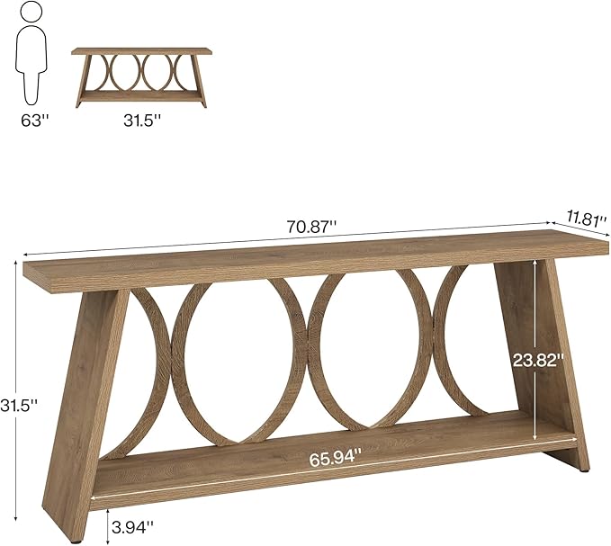 Tribesigns 70.9 inch Extra Long Console Table, Farmhouse Sofa Table Behind Couch with 2 Tier Storage Shelf, Narrow Entryway Hallway Accent Table for Living Room, Natural