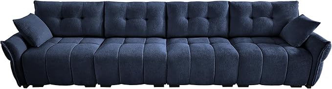 Modern Chenille Fabric 4-Seat Sofa w/ 2 Pillows, Premium Upholstery Living Room Couch with Tufted Backrest & Comfortable Armrests and High-Resilience Memory Foam Cushions,Blue