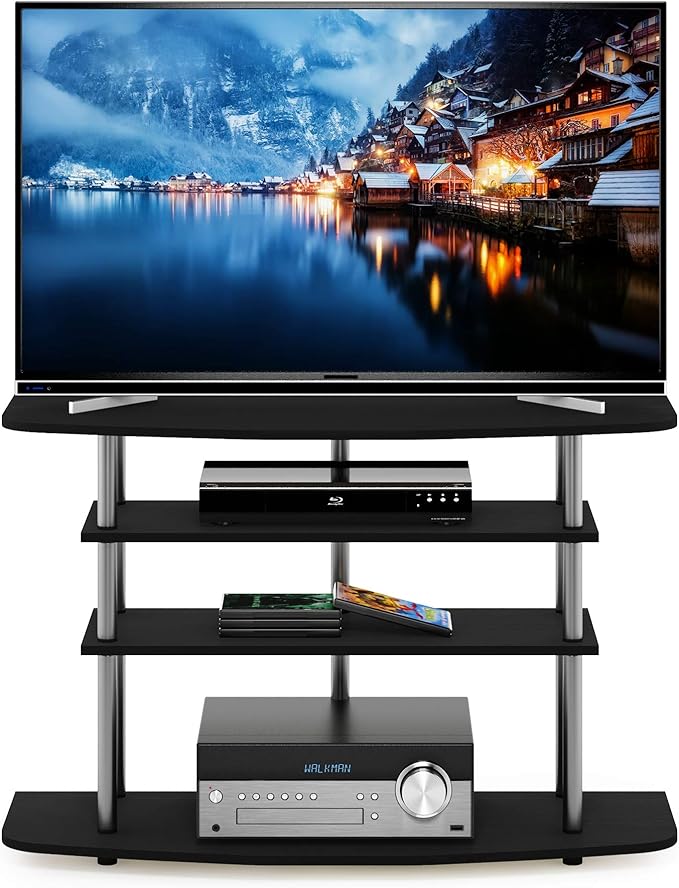 Furinno Frans Turn-N-Tube TV Stand for TV Size up to 43 Inch, 4-Tier, Black Oak