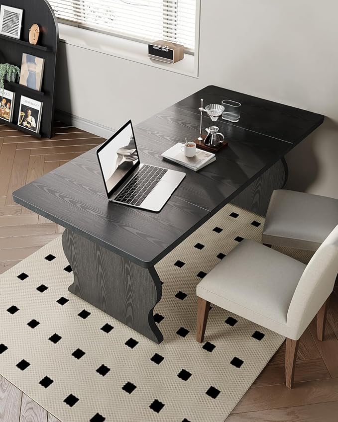 LITTLE TREE Modern Dining Table for 4-6, 63-Inch Rectangular Black Kitchen Table, Wood Kitchen & Dining Room Furniture