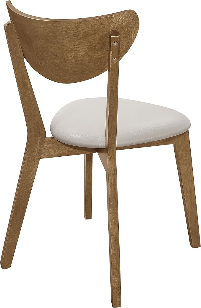 Coaster Home Furnishings Kersey Mid Century Modern Set of 2 Wood Dining Side Chairs Curved Back Padded Tan Faux Leather Polyurethane Upholstered Seat Cushion Chestnut Brown 103062