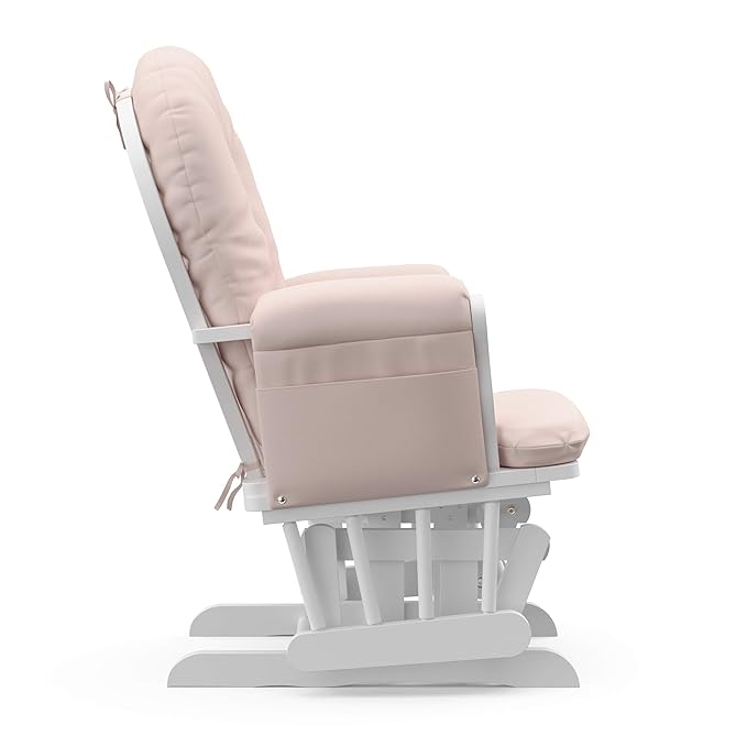 Storkcraft Premium Hoop Glider & Ottoman (White/Pink) — GREENGUARD Gold Certified Nursery Glider, Solid Wood Craftsmanship, Smooth-Gliding Nursery Chair and Ottoman, Award-Winning