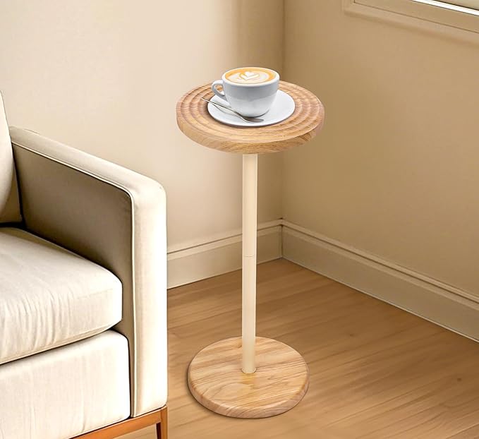 ZYBT Pedestal Side Table,10.24" Natural Wood Round Coffee Table, Drink Table Pedestal, Coffee Tables for Small Spaces, Martini Tables, Round Cocktail Small Side Tables for Living Room(Natural)