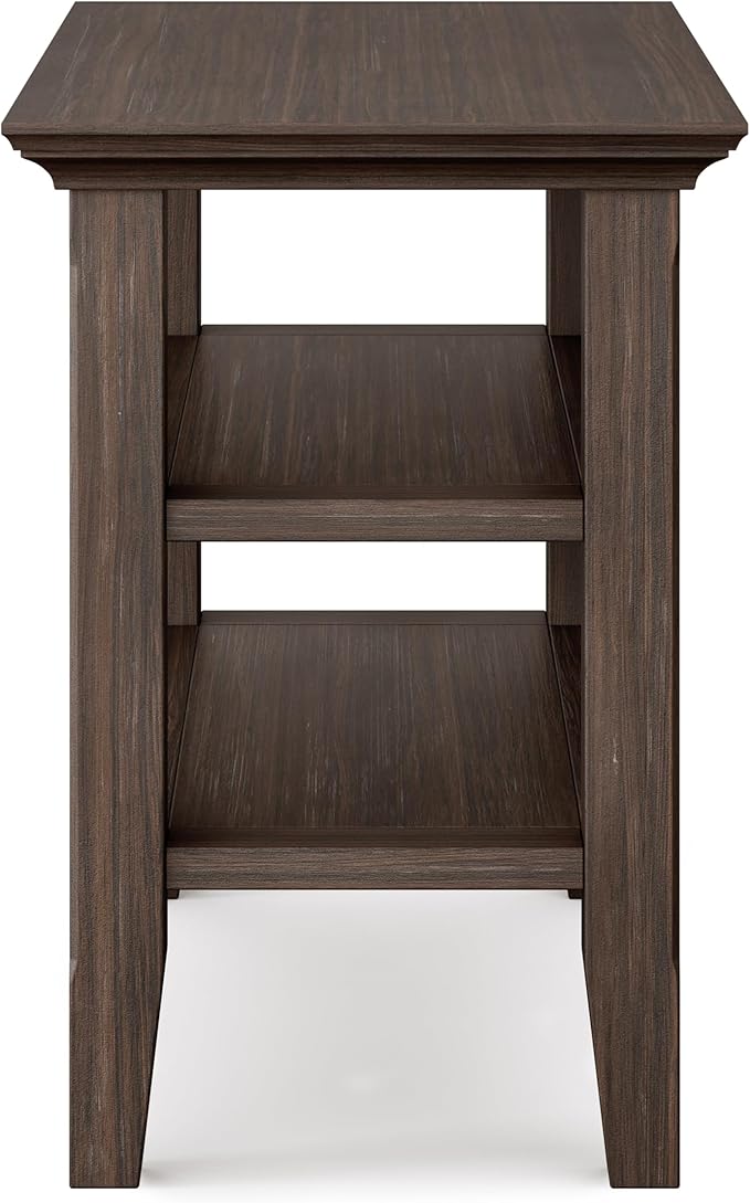 SIMPLIHOME Acadian 14-inch Wide Solid Wood Narrow End Table in Farmhouse Brown, Transitional-Style Side Table for Living Room, Bedroom, or Family Room with 2 Open Shelves
