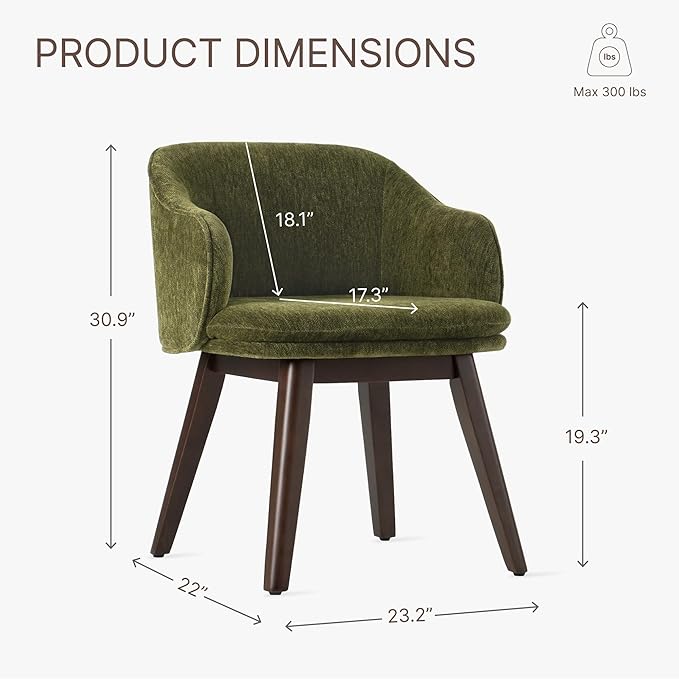 Wooden Dining Chairs Set of 2, Fabric Upholstered Modern Dining Room Chairs with Barrel Backrest & Double-Layer Thick Cushion for Living Room, Restaurant, Kitchen and Café, Green