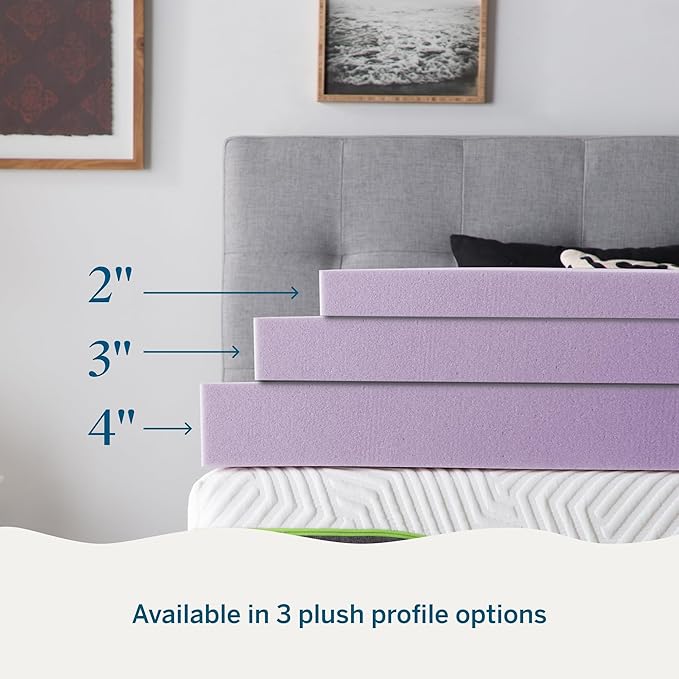 Lucid 2 Inch Lavender Infused Memory Foam Mattress Topper - Ventilated Design – Pressure Relieving Bed Topper - Mattress Pad – CertiPur Certified - Twin Size