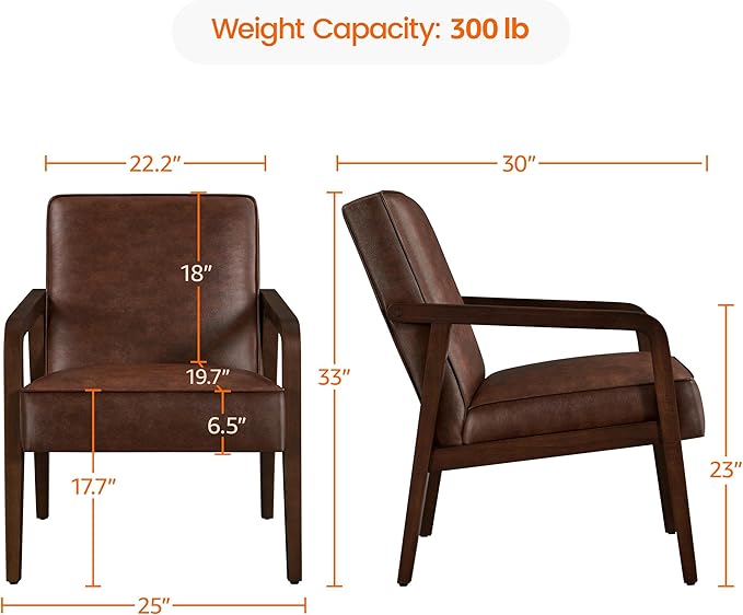 Yaheetech PU Leather Accent Chair, Mid-Century Modern Barrel Chair with Wooden Frame and Soft Thick Padded for Living Room Bedroom Home Office, 2 PCS, Dark Brown