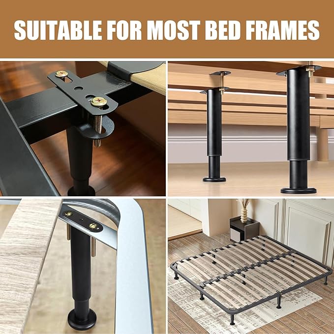 4 Pack Adjustable Height Center Support Leg for Bed Frame, Upgrade Under Bed Support Leg with Wider Base, Bed Support Legs for Wood Slats, Bed Frame Legs Replacement, Patas para Cama Queen De Madera