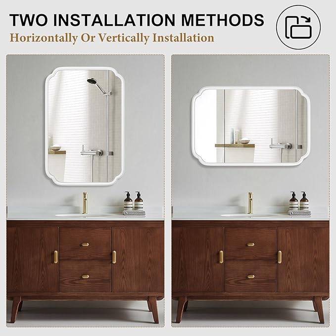 White Bathroom Mirror for Wall 20×30 Inch - Multi-Size Durable Iron Frame, Shatterproof Glass, Versatile for Bathroom/Bedroom/Living Room Decor (Horizontal or Vertical Mount)