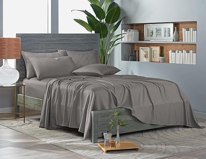 Twin Sheets by Pure Bamboo, Genuine 100% Organic Viscose Derived from Bamboo Bed Sheet Set, Luxuriously Soft & Cooling, Double Stitching, Lifetime Quality Promise (Twin, Graphite)