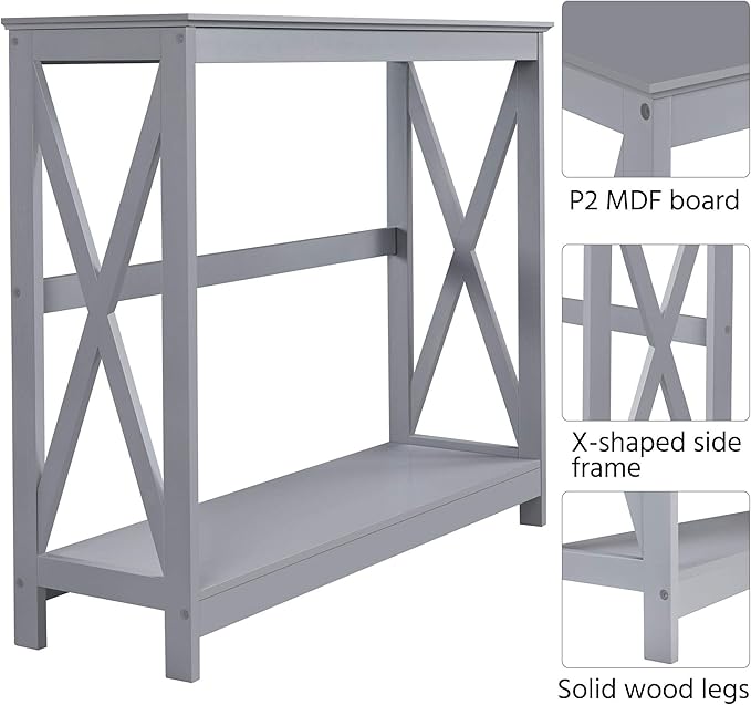 Yaheetech Console Table for Entryway, 2 Tier Narrow Sofa Table Bookshelf Accent Tables w/Storage Shelf, Living Room Entry Hall Foyer Tables Furniture, Grey