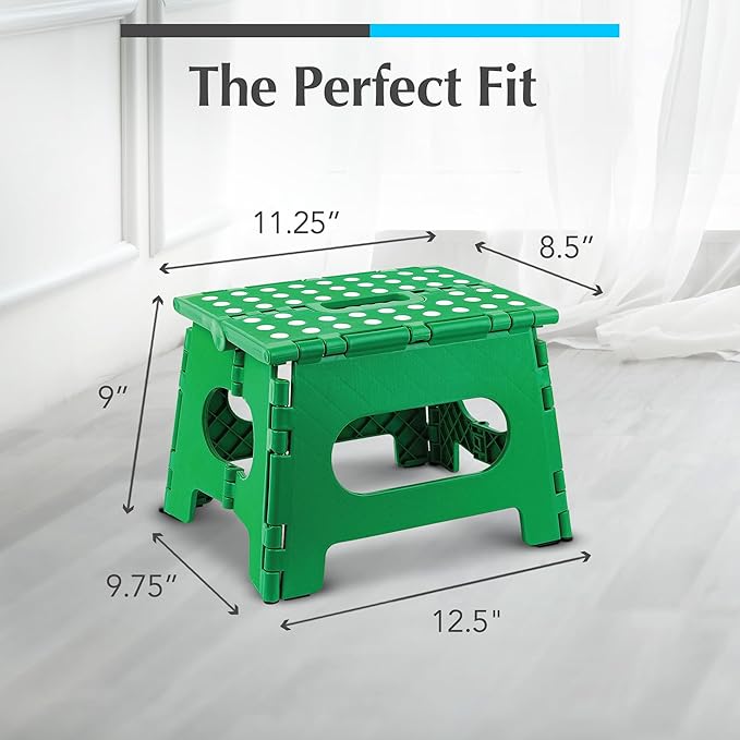 Handy Laundry Folding Lightweight Step Stool - Sturdy Enough to Support Adults and Safe Enough for Kids - Opens Easy with One Flip - Great for Kitchen, Bathroom or Bedroom (Green)