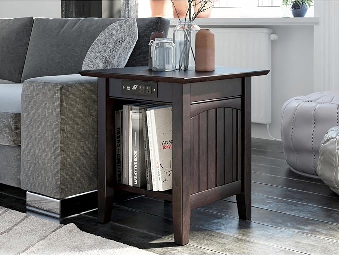 AFI Nantucket End Table with Built-in Charger in Espresso