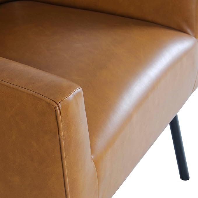 HomePop Modern Accent Chair, Home Décor, Accent Chairs for Living Room & Bedroom, Fabric Reading Living Room Side Chair, Single Sofa with Lounge Seat and Metal Legs- Carmel Faux Leather