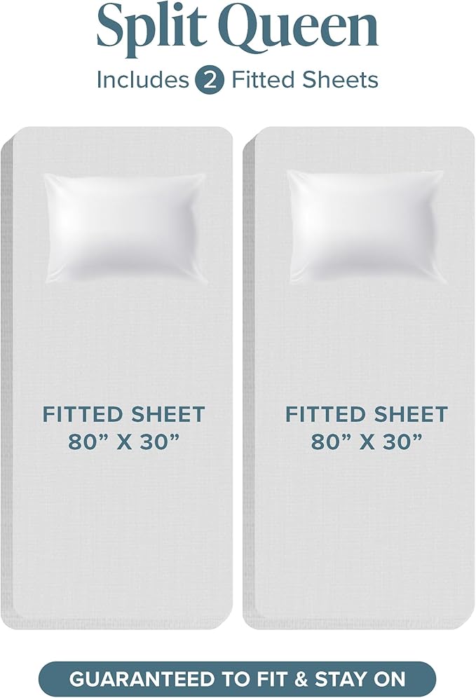 Bare Home Split Queen Sheet Set - 1800 Ultra-Soft Microfiber Bed Sheets - Double Brushed - Deep Pockets - Easy Fit - 5 Piece Set - Bedding Sheets & Pillowcases (Split Queen, White)