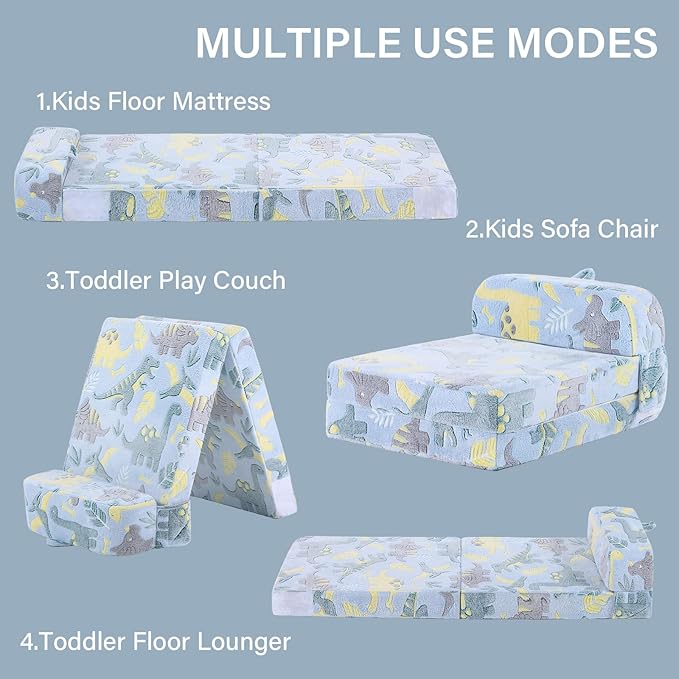 Tiita Folding Sofa Bed for Kids, Toddler Fold Out Couch With Removable Cover, Futon Sleeper Chair for Living Room, Guest Room - Dinosaur