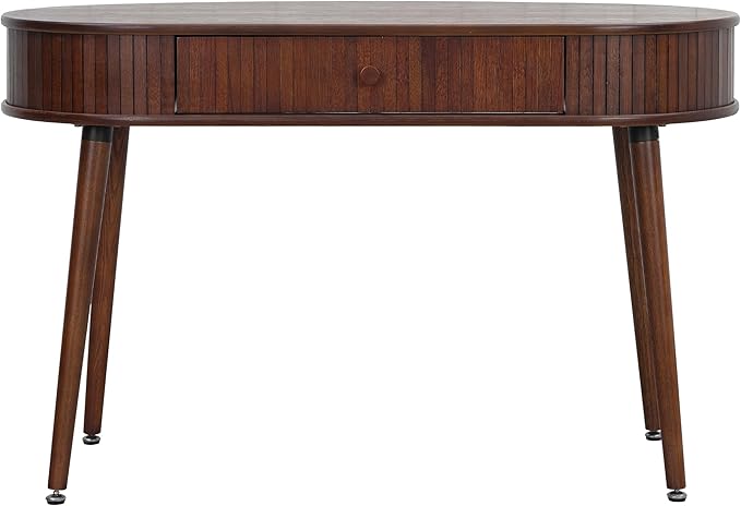 NTC Stream Desk, Modern Wooden Writing Desk with Hidden Drawer, Stylish Vertical Groove Design, Home Office Workstation, Minimalist Study Table, Easy Assembly - Dark Walnut