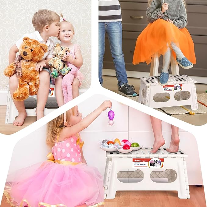 ACSTEP Folding Step Stool 9 Inch,15-Inch Extra Wide Heavy Duty Stepping Stool More Safe and Comfortable Non Slip Foldable Step Stool for Kids and Adults White, 10 Pack