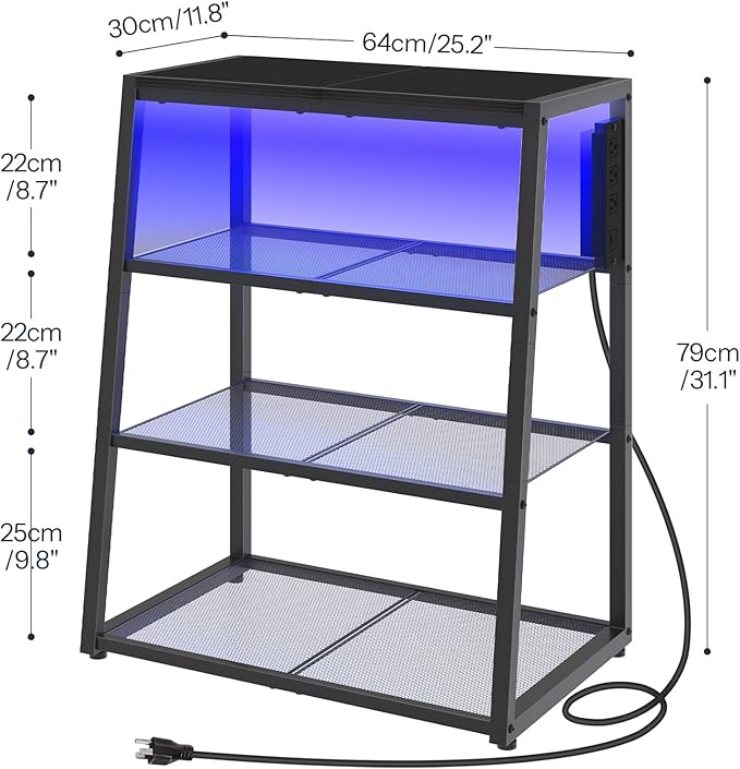 HOOBRO 4-Tier AV Media Stand with Charging Station and LED Light, Wooden Stereo Cabinet, Corner TV Stand, Rack Audio Tower, Corner Entertainment Center, Black BB107UDCJ01