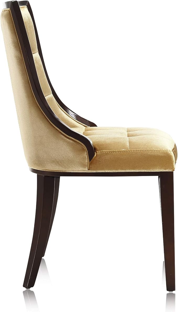 Manhattan Comfort Fifth Avenue Velvet Dining Chairs, Parsons Accent Furniture with Padded Wingback Seat, Fine Rectangular Stitching and Solid Beech Wood Frame, Set of 2, Antique Gold