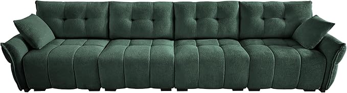 Modern Chenille Fabric 4-Seat Sofa w/ 2 Pillows, Premium Upholstery Living Room Couch with Tufted Backrest & Comfortable Armrests and High-Resilience Memory Foam Cushions,Green