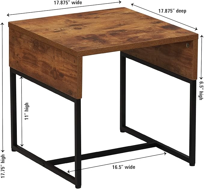 Household Essentials Wrap Square Side End Table Rustic Hickory Wood Grain and Black Metal