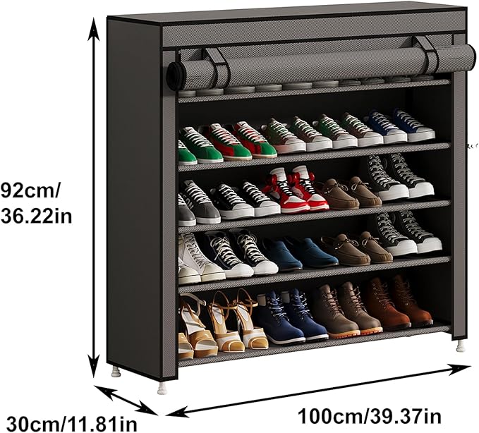 Calmootey 5 Tier Shoe Rack Organizer to Hold 25 Pairs, Portable Shoe Shelf with Nonwoven Fabric Cover for Closet Hallway, Bedroom, Entryway, Grey