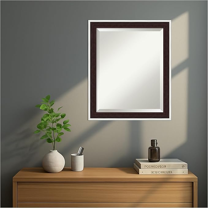 Amanti Art Wall Mirror 23x19 Maya Espresso Silver Rectangle Bathroom Mirror for Wall Decor Living Room, Small Modern Contemporary Frame, Hangs Horizonally and Vertically, Bathroom Decor, Beveled Edge