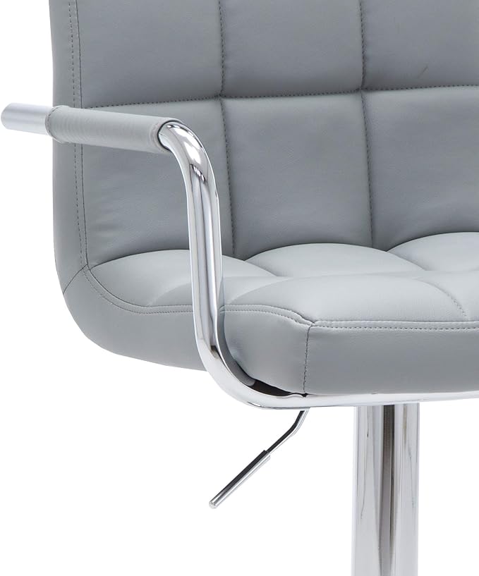 AC Pacific Contemporary Adjustable Swivel Kitchen Bar Stool Chair with Cushion and Armrest, 24"-33", Pewter Gray