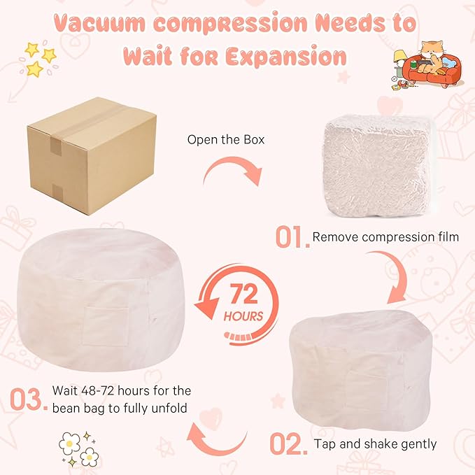 Kids Bean Bag Chair Bed - Convertible Lazy Chair to Floor Mattress with Filler - Small Beanbag Chair for Boys and Girls - Floor Couch Sofa in Bedroom, Classroom, Reading Nook - Pink
