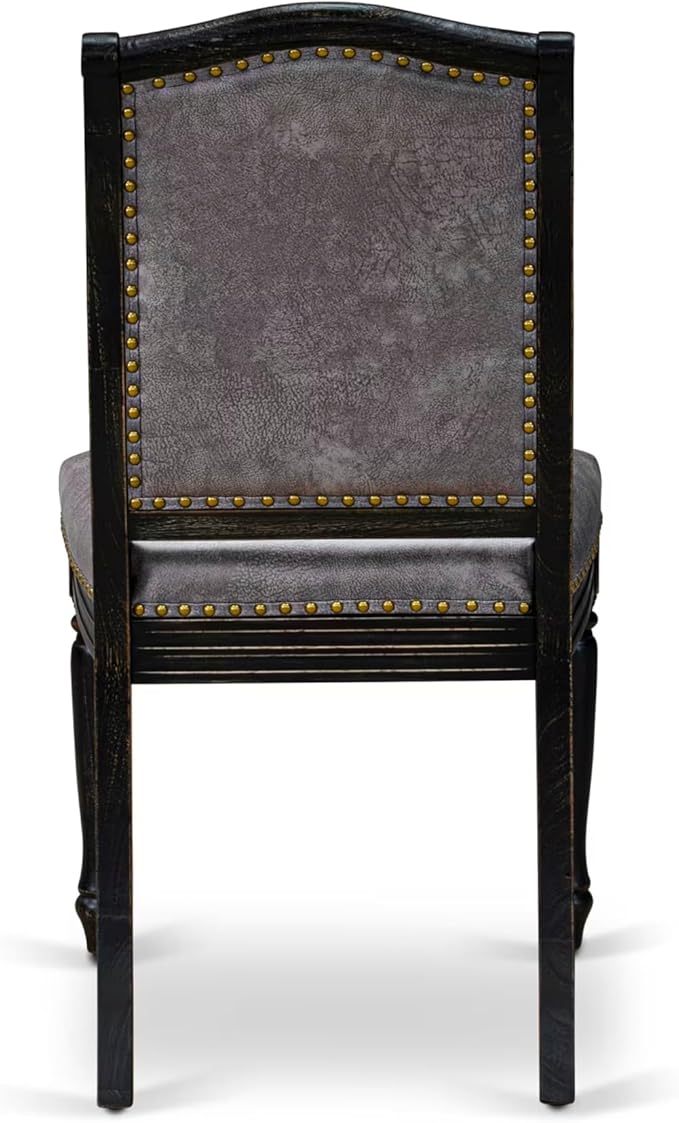 LKMA7-SBB-34-7-pc Dining Room Set Consists of a Dinner Table and 6 Dark Grey Polyester Fabric Modern Dining Chairs with Button Tufted Back - Sand Blasting Black Finish