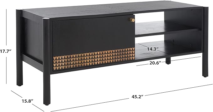 SAFAVIEH Home Collection Errington Black/Gold Accents Solid Wood 2-Shelf Media Stand