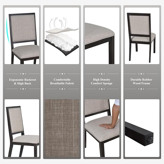 COLAMY Wood Dining Chairs Set of 2, Mid Century Modern Upholstered Kitchen Chairs,19 Inch Fabric Dining Chair with Back for Kitchen Dining Room,Brown